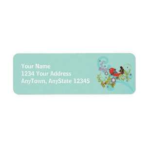Bird ~ Red SongBird Sitting On Scroll Tree Branch Return Address Label