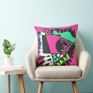 Bird’s Nest - Hot Pink Black Cushion
