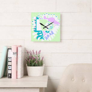 Bird’s Nest - Mint White Square Wall Clock