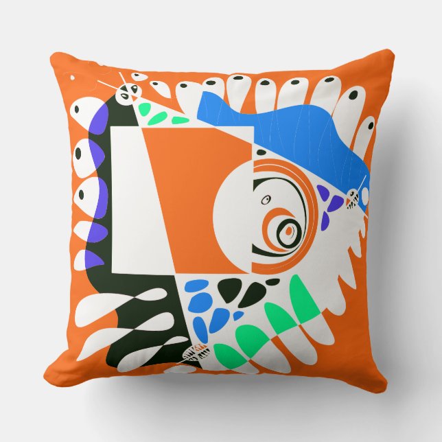 Bird’s Nest - Orange White Throw Pillow (Front)