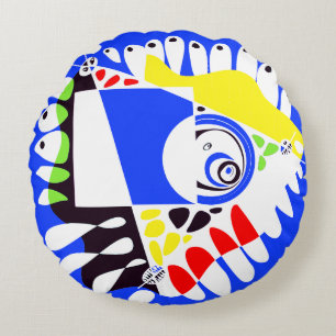 Bird’s Nest - Royal Blue White Round Cushion