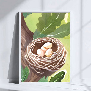 Bird’s Nest   Watercolor Eggs Nature Painting Poster