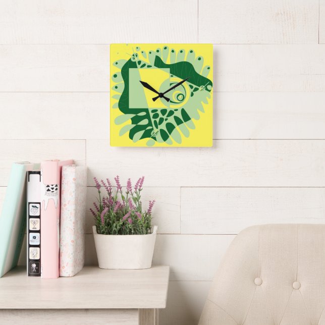Bird’s Nest - Yellow Green Square Wall Clock (Reading Room)