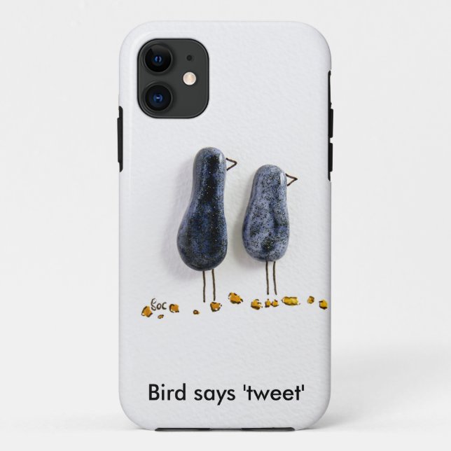 Bird says 'tweet' cute blue ceramic couple Case-Mate iPhone case (Back)