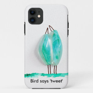Bird says 'tweet' cute couple in love green glass iPhone 11 case