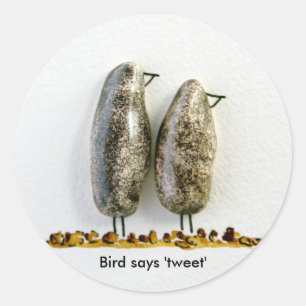 Bird says 'tweet' cute haematite couple classic round sticker