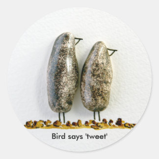 Bird says 'tweet' cute haematite couple classic round sticker