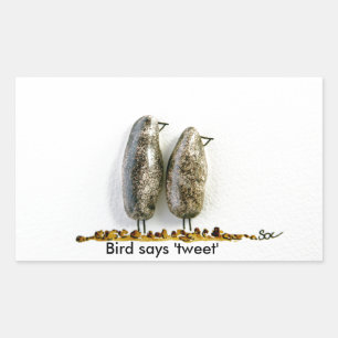Bird says 'tweet' cute haematite couple rectangular sticker