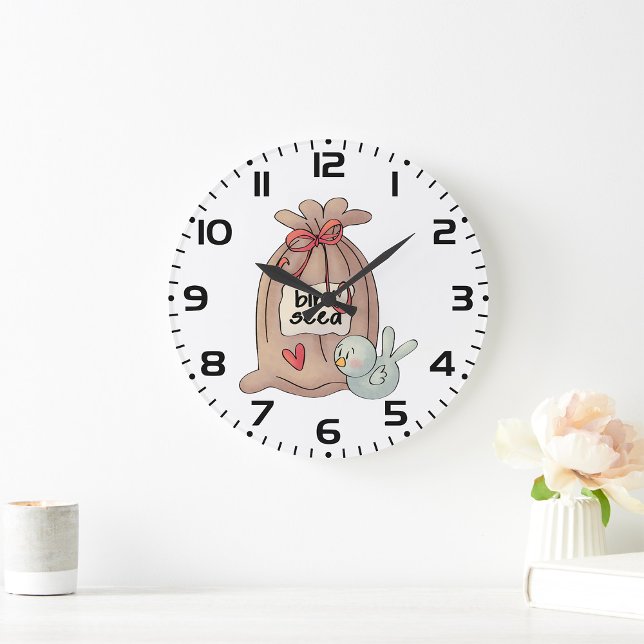 Bird Seed Bag with Bow and Heart  Large Clock (Creator Uploaded)