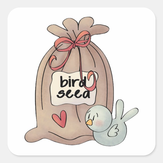Bird Seed Bag with Bow and Heart  Square Sticker (Front)