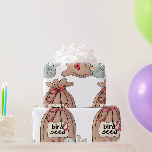 Bird Seed Bag with Bow and Heart  Wrapping Paper