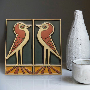 Bird Seventies Sunrise Art Deco Wall Decor Ceramic Tile