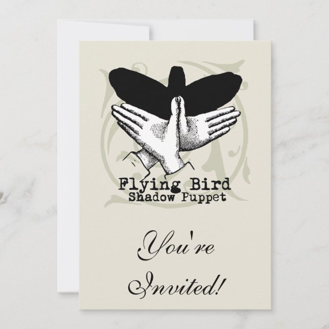 Bird Shadow Puppet Hand Vintage Invitation (Front)