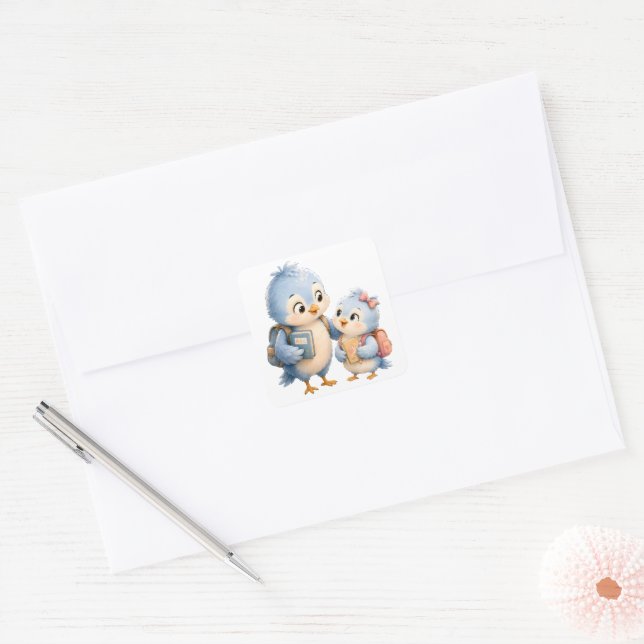 Bird Siblings Cute Square Sticker (Envelope)