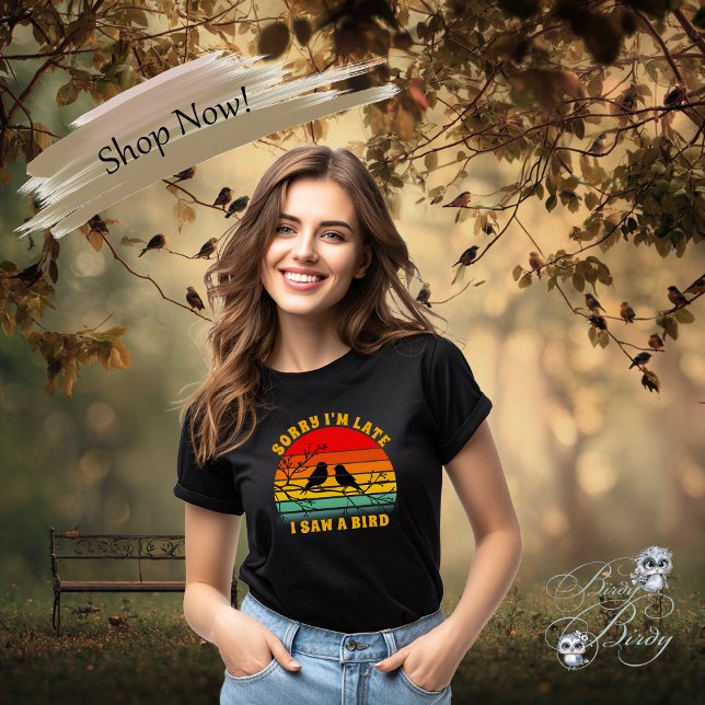 Bird Silhouette Retro Sunset Circle Sorry I'm Late T-Shirt (Creator Uploaded)