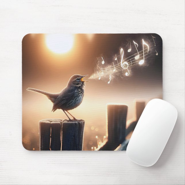 Bird Singing A Song On A Fencepost Mouse Pad (With Mouse)