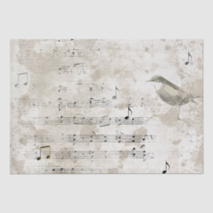 Bird Song Music Notes Grunge Decoupage Tissue Paper