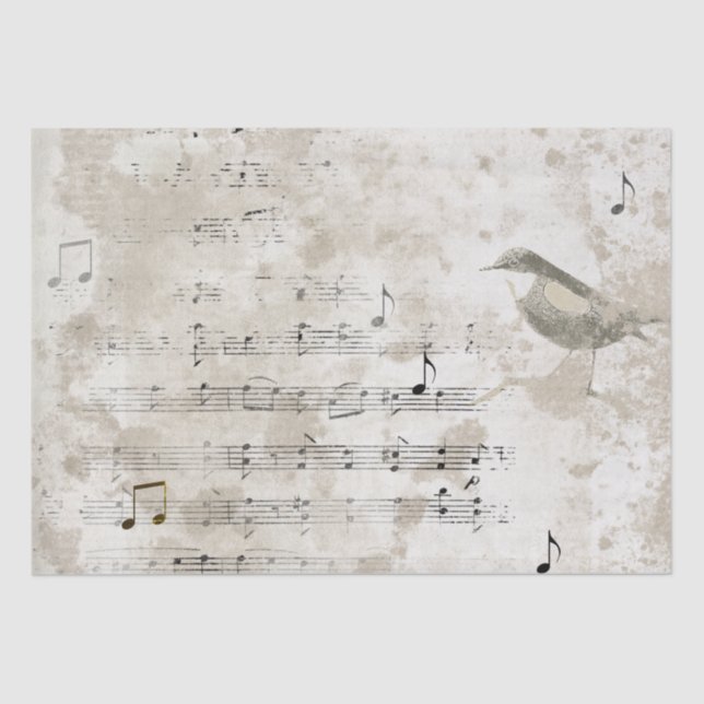 Bird Song Music Notes Grunge Decoupage  Tissue Paper (Front)