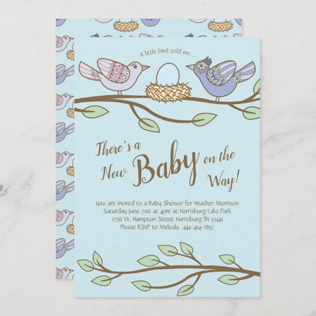 Bird Spring Baby Shower Co-Ed Gender Neutral Invitation (Front/Back)