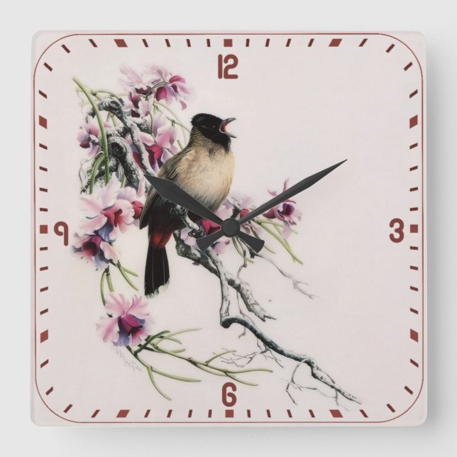Bird Square Wall Clock (Front)