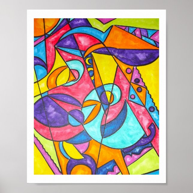 Bird Squawking In The Tree-Modern Geometric Art Poster (Front)