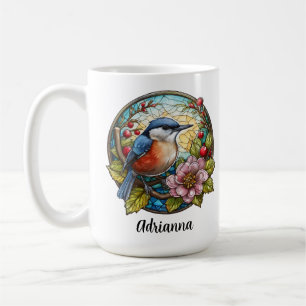 Bird Stained Glass Flowers Berries Name Coffee Mug