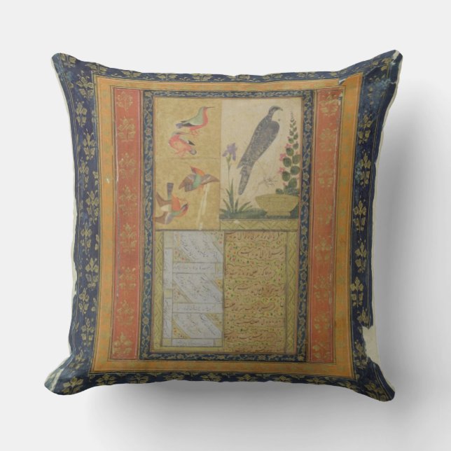 Bird study and calligraphy, Golconda, Andhra Prade Cushion (Front)
