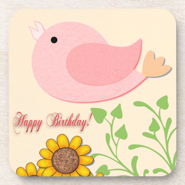 Bird & Sunflowers Birthday Coaster (Front)