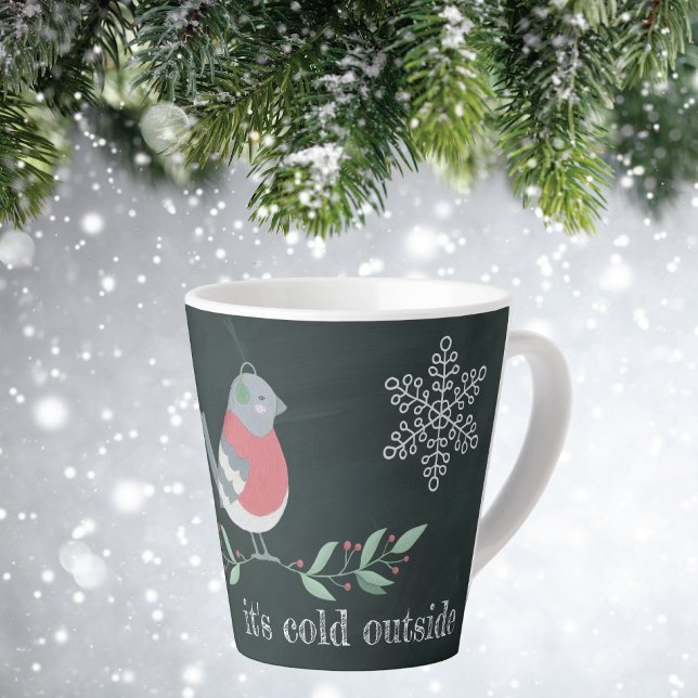 Bird Sweater Snowflakes Its Cold Outside Latte Mug (Creator Uploaded)