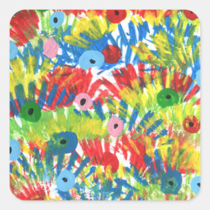 Bird Tail Feathers original Abstract art painting Square Sticker