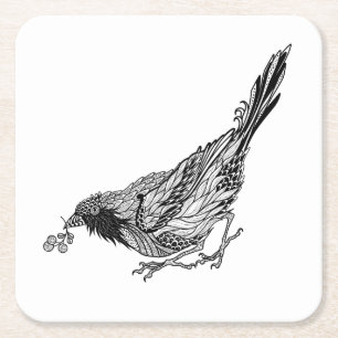 Bird Tattoo Square Paper Coaster