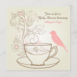 Bird, Teacup, Flowers Baby Shower Invite ~ Girls