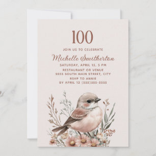 Bird Terracotta Pink 100th Birthday Invitation