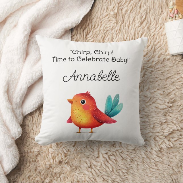 Bird-Themed Baby Shower Cute Watercolor Cushion (Blanket)