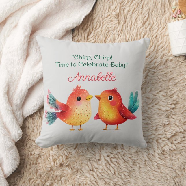 Bird-Themed Baby Shower Cute Watercolor Cushion (Blanket)