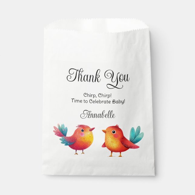Bird-Themed Baby Shower Cute Watercolor Favour Bag (Front)