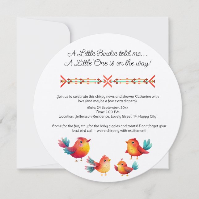 Bird-Themed Baby Shower Cute Watercolor Invitation (Front)