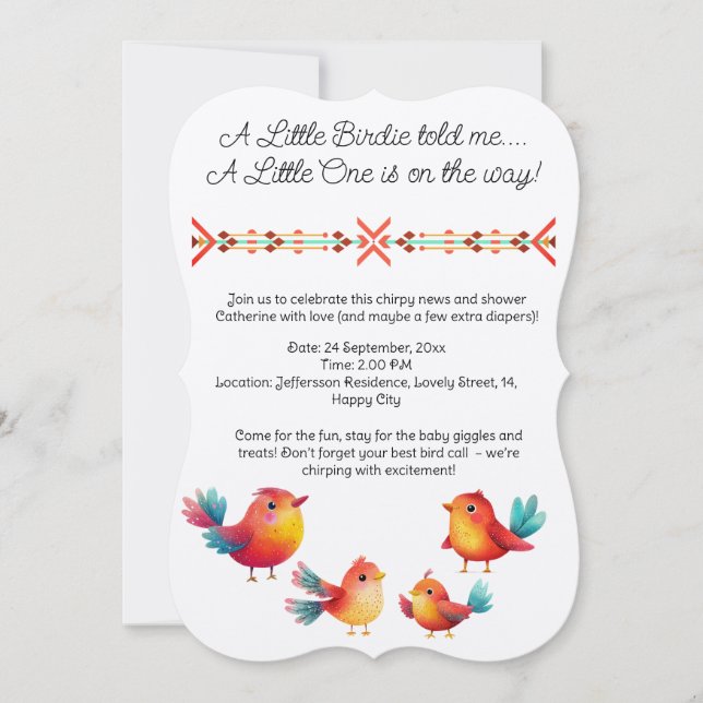 Bird-Themed Baby Shower Cute Watercolor Invitation (Front)