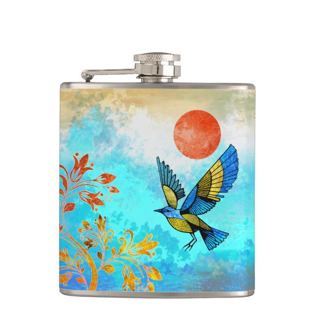 Bird Tree Sun Hip Flask (Front)