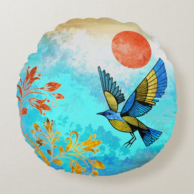 Bird Tree Sun Round Cushion (Front)