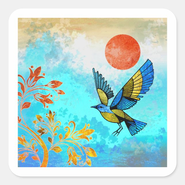 Bird Tree Sun Square Sticker (Front)