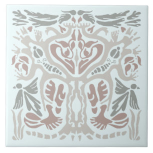 Bird Tree Symmetrical Hand-drawn Pattern Ceramic Tile