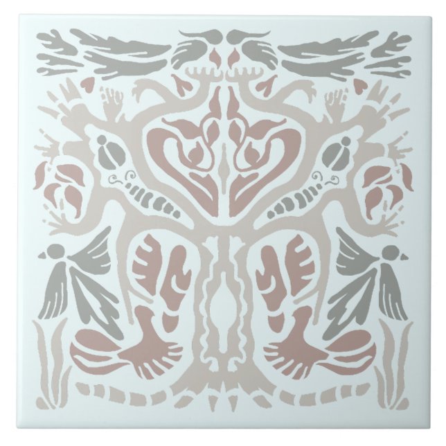 Bird Tree Symmetrical Hand-drawn Pattern Ceramic Tile (Front)