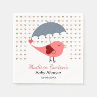 Bird Under Umbrella Raining Hearts Baby Shower