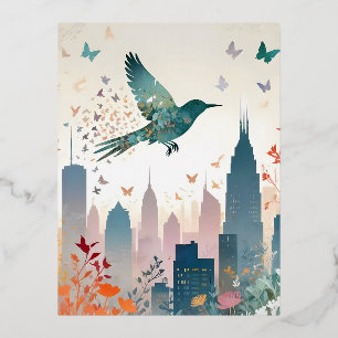 Bird Vintage Animal Nature Environment City Decor Foil Holiday Postcard