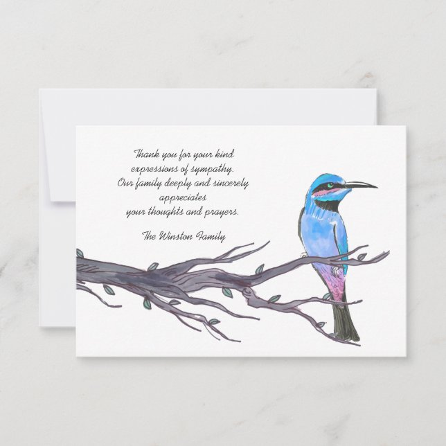 Bird Visiting. - Bereavement Thank You Notecard (Front)