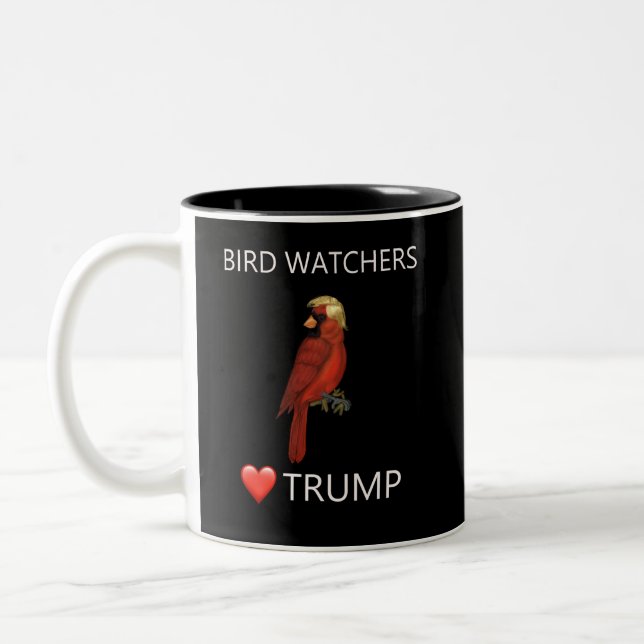 Bird Watchers Love Trump Two-Tone Coffee Mug (Left)