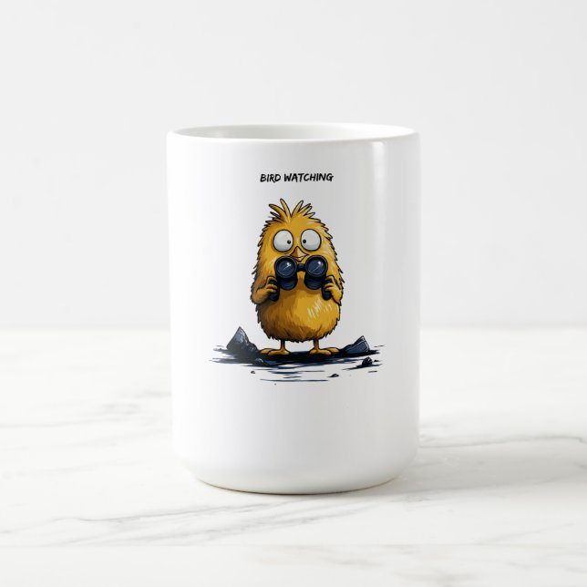 Bird Watching Funny Cartoon Character Ironic Humor Coffee Mug (Center)