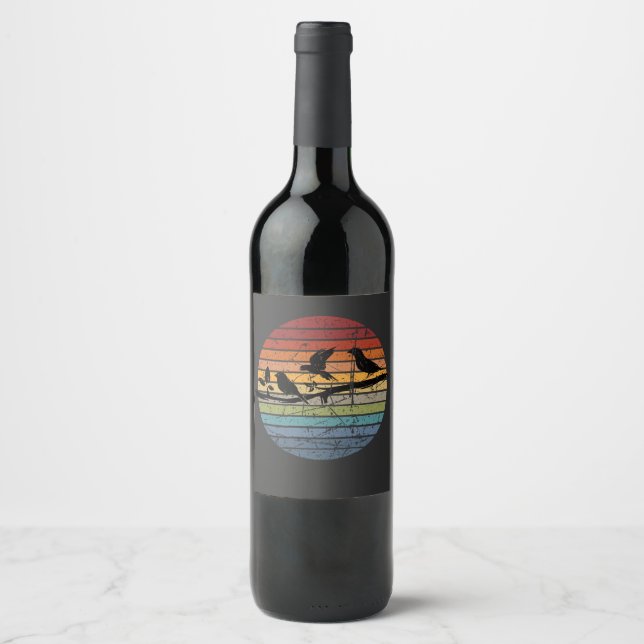 Bird Watching Retro Wine Label (Front)