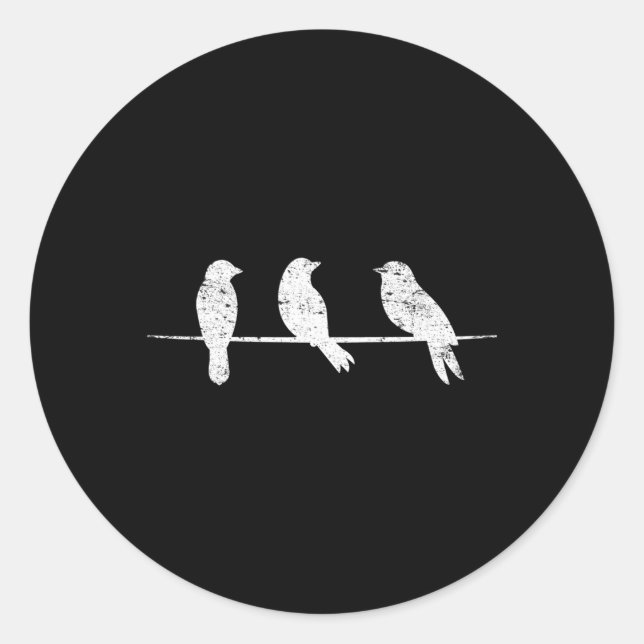 Bird Watching Three Birds On A Wire Classic Round Sticker (Front)